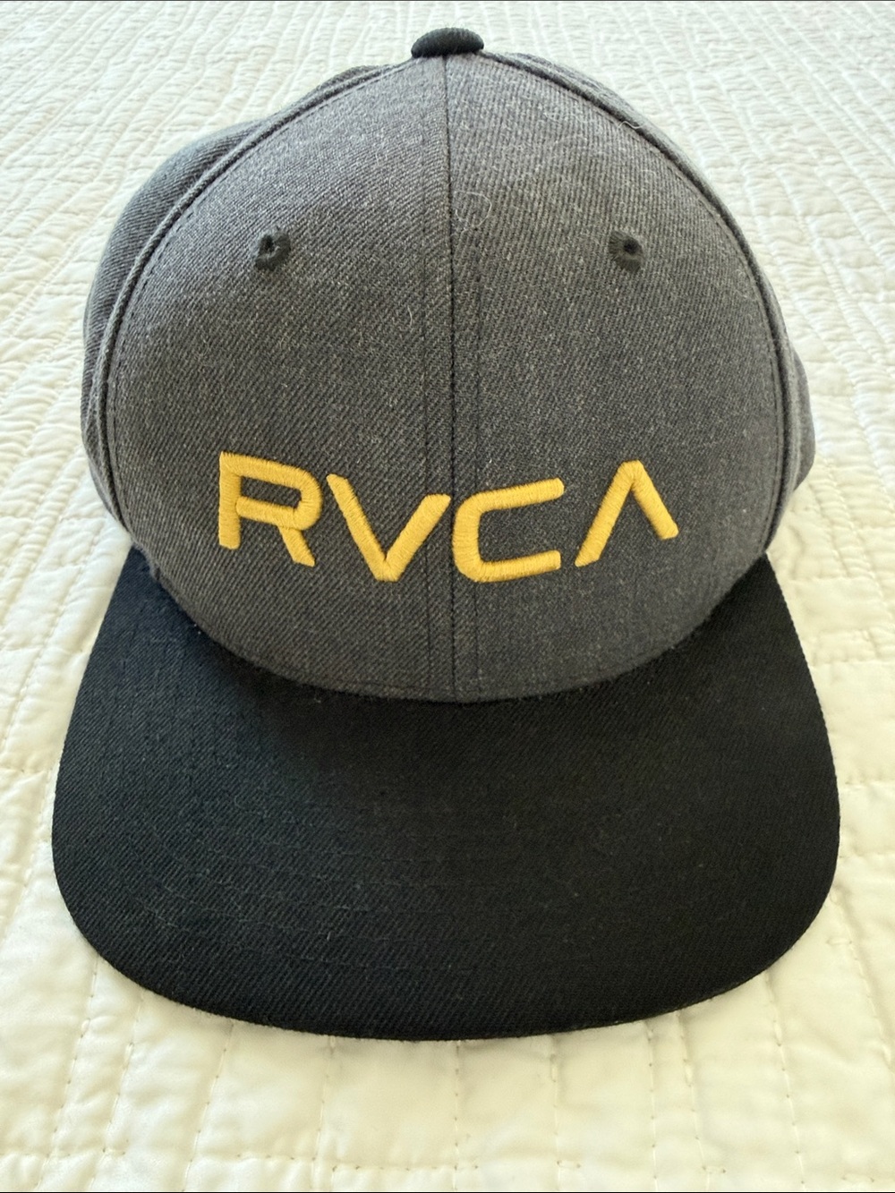 RVCA Charcoal Gray Crown with Black Brim and Yellow Logo Snapback